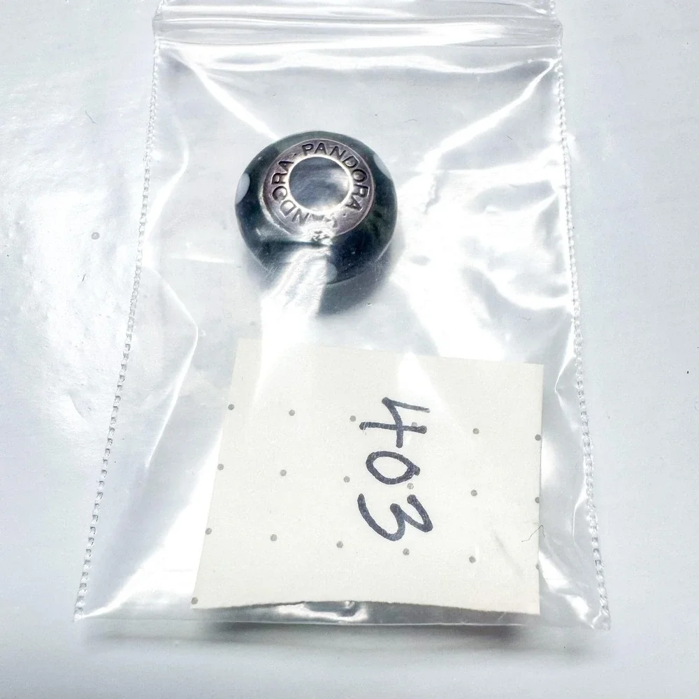 Pandora Black White Polka Dot Murano Glass 925 Silver Charm Bead Bracelet 790603